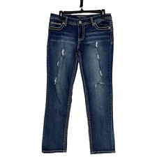 MAURICES Junior Women  s Blue Jeans Size 5/6 Distressed Ripped/Torn Embroidery