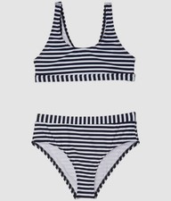  69 Splendid Kid's Girls Blue White Striped Bralette Two-Piece Swimsuit Size 10