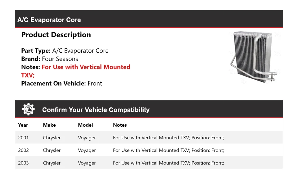 Para Chrysler Voyager 2001-2003 A/C Evaporador Núcleo Delantero 4 Temporadas 2002 Foto 2 de 4