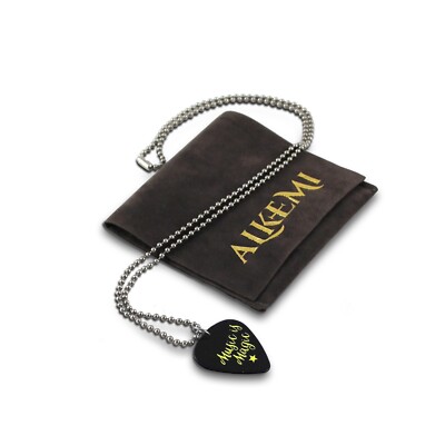 Unisex Guitar Pick Necklace Black Hand Crafted Music Gift Stainless Steel Chain