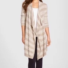 BAREFOOT DREAMS Bamboo Chic Lite Calypso Wrap Stripe Cardigan Sweater Large XL