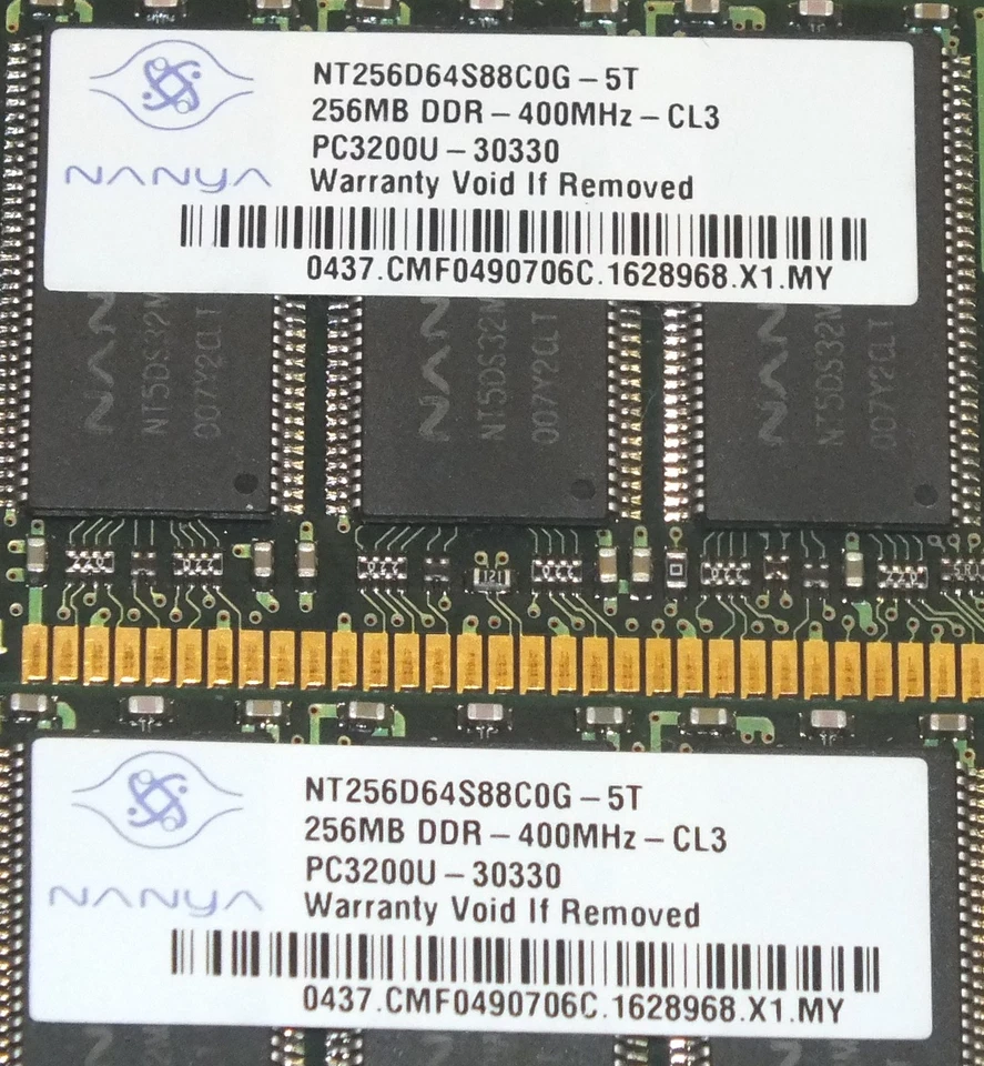 (2) Genuine Nanya (256 MB) PC Desktop Memory DIMM DDR PC3200U 400MHz CL3 - Image 3 of 3