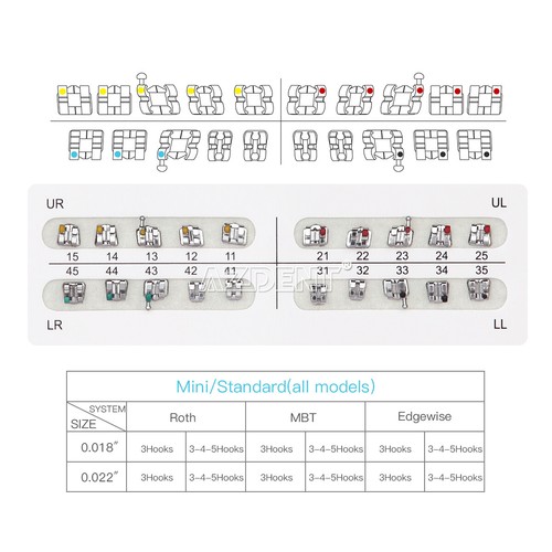 10 paquetes de soportes ortopédicos dentales AZDENT mini/estándar MBT/roth 022/018 ganchos 3 4 5 - Imagen 6 de 23