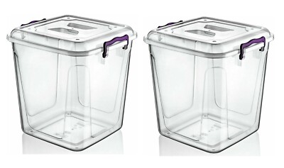 2x 10L Klar Kunststoff Tief Box mit Deckel Verschluss Lebensmittel Aufbewahrung Behälter Home Office