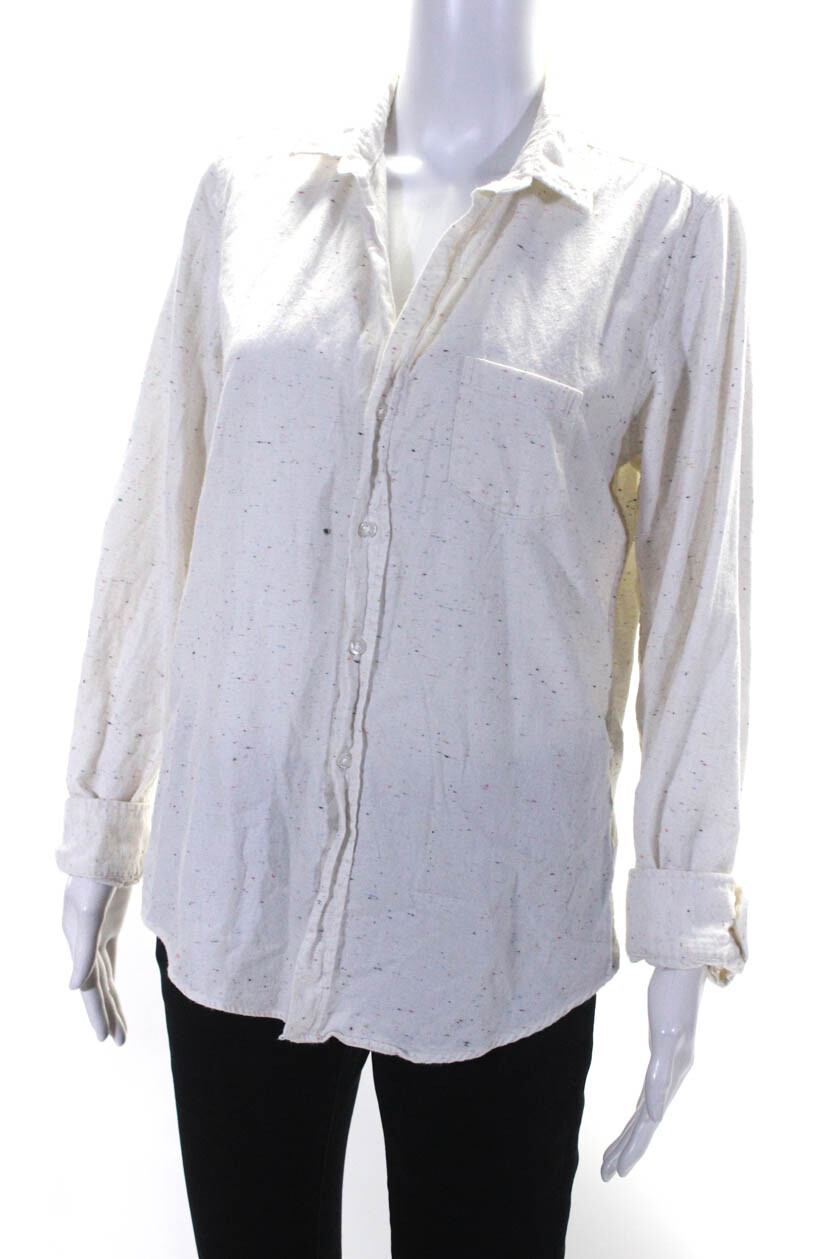 Frank & Eileen Womens Long Sleeves Button Down Shirt White Cotton Size