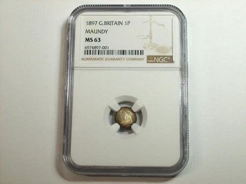 Silver 1897 Great Britain 1 Penny Maundy   KM#775   NGC MS-63        SN6517