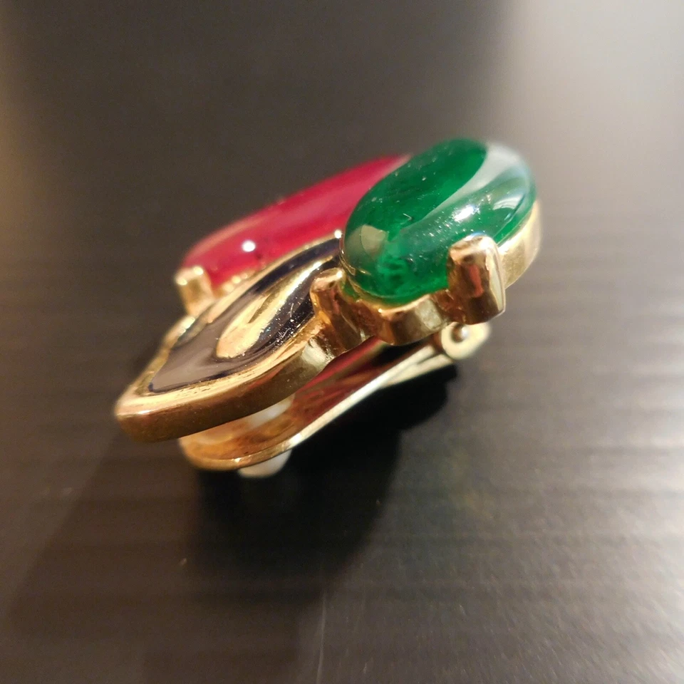 Chips Locken Ohr Rubin Smaragd Vergoldet Gelb Schmuckstück Art Déco Frau N4493 - Bild 3 von 4