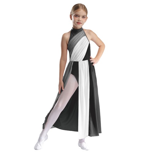 UK Girls Lyrical Ballet Tango Dance Dress Leotards Patchwork Sleeveless Keyhole - Picture 23 of 134