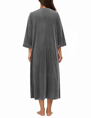 Robe for Women Velour Zipper Robe 3/4 Sleeves Housecoat XX-Large Velour-grey - Picture 4 of 6