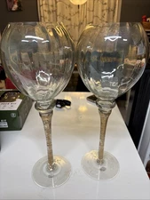 Mercury Glass Hurricanes Gold Stem Set of 2