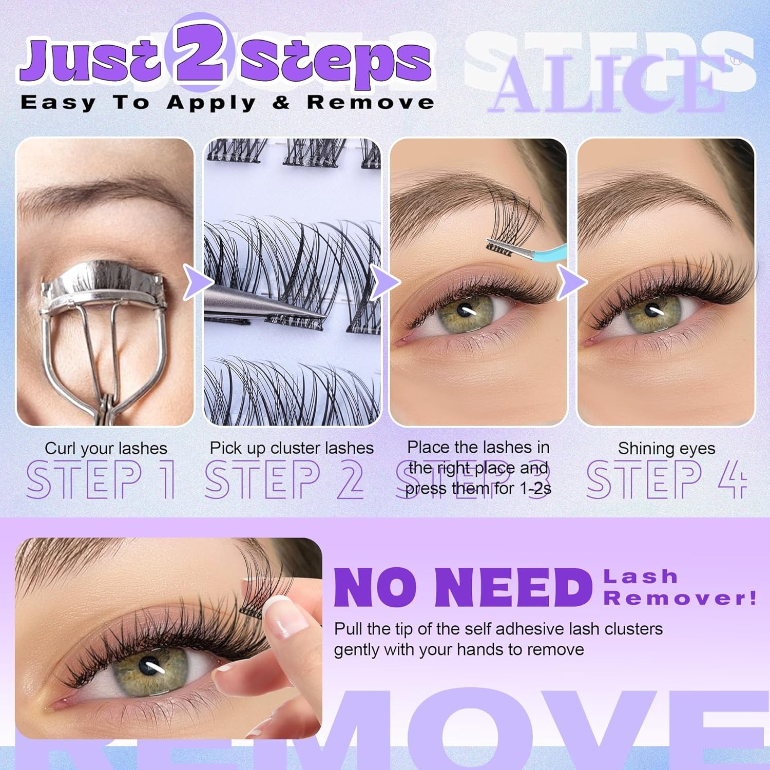Self Adhesive Eyelashes Reusable Natural Self Adhesive Lash Clusters Wispy Press