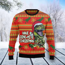 Have a Dino-Mite Christmas Ugly Christmas Sweatshirt, Funny T-Rex Holiday Top