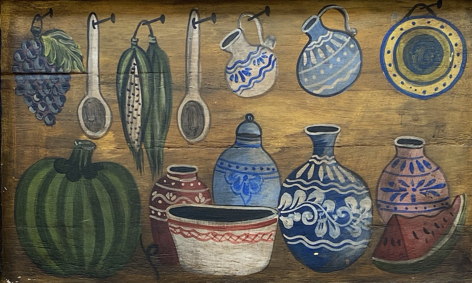 Attributed To Ramos Filemon VTG Mexican Folk Pottery Fruit Still Life Painting