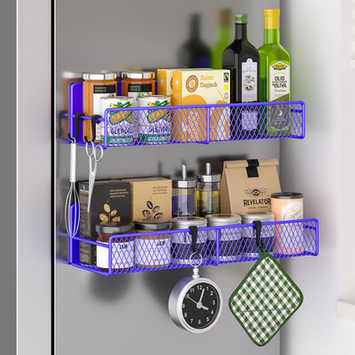 Magnetic Spice Rack for Refrigerator, 2 Pack 100% Metal Strong Magnet Shelf, Spa