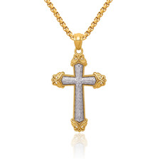 14K Solid Two Tone Gold Cross Necklace