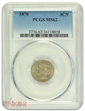 1870 3 Cent Nickel PCGS MS 62