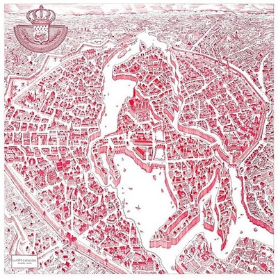 Hermes Scarf Stole La Cite Cavaliere Red White Silk Woman Auth New tag Carre 90