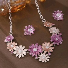 Fall earrings Necklace Set pink Flower fashion jewelry NEW Free Ship