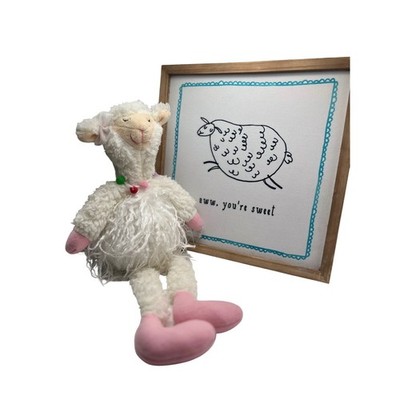 Midwest-CBK Plush Lamb & Creative Co-Op Aww You're Sweet Wood Framed Wall Art