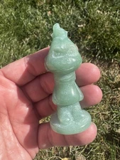 Green Aventurine Crystal Grinch Carving Christmas Decor 2 7/8 Inches