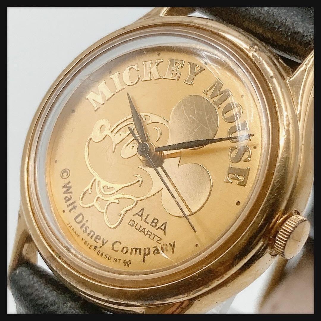 SEIKO V515-8450 Mickey Mouse Gold Watch Quartz Women's Vintage Analog From Japan