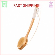 Bamboo Back Scrubber for Shower with Curved Long Handle - Stiff Natural Boar Bri