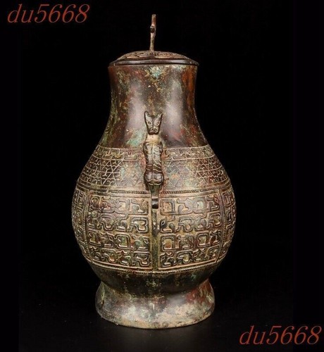 12.4"China Ancient bronze ware Feng Shui beast Tanks Crock tank pot canister jar - Picture 5 of 9