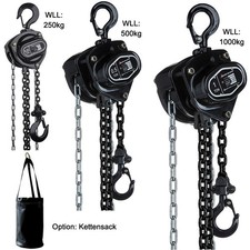 Handkettenzug SCHWARZ Tragkraft:250kg-1000kg, Hub bis 10m, Kettensack wählbar