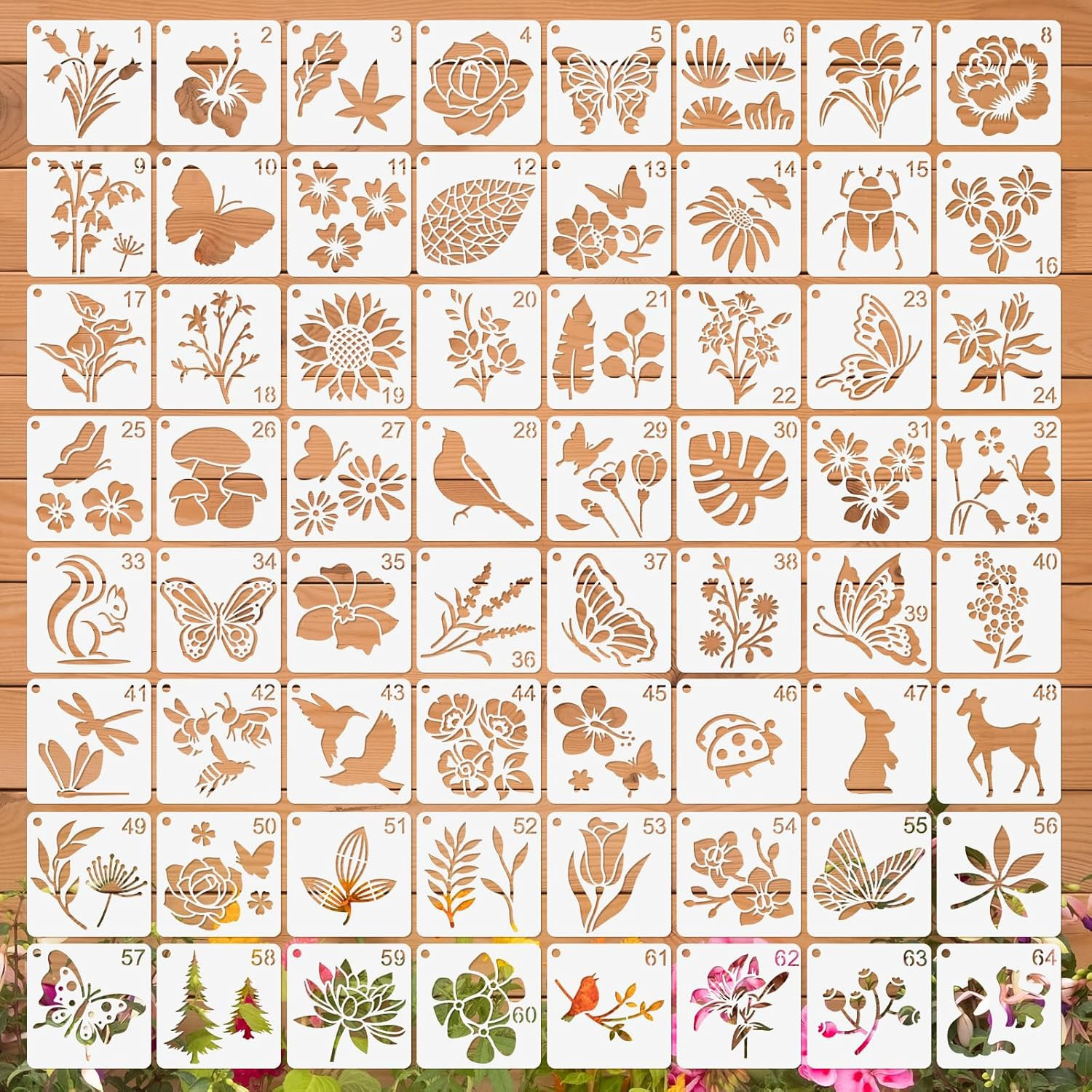 64Pcs Stencils for Painting on Wood, Reusable Stencil Crafts Drawing Templates,