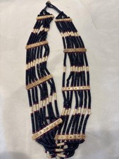 Tribal Ethnic Multi-Strand Blue and Maroon Beaded Carved Bone Necklace Boho 28"