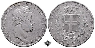 REGNO DI SARDEGNA 5 lire 1844 Genova ARGENTO Carlo Alberto
