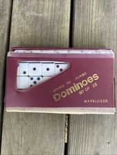 Vintage  Double Six Jumbo Dominoes  Set Of 28 - Vinyl Case Colored Marbelized