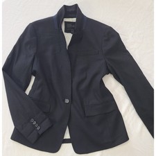 J.Crew Regent Blazer Women 12 Navy Blue Good Wool Blend Standing Collar Tailored