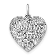 14k White Gold Polished DADDYS LITTLE GIRL in Heart Charm Pendant 1.33gm L-21 mm