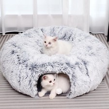 Plush Cat Tunnel with Cat Bed for Indoor Cats, Multifunctal Cat Donut
