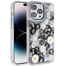 For iPhone 14 PRO MAX 6.7 in. Case Full 3D Bling Rhinestone Roses Jewel Cover