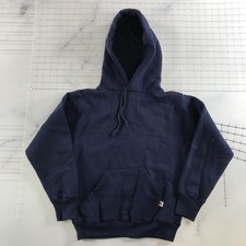 Russell Athletic Hoodie Youth Medium Navy Blue Fleece Pullover Made USA