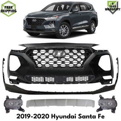 Front Bumper Cover Paintable & Fog Lights Kit For 2019-2020 Hyundai Santa Fe