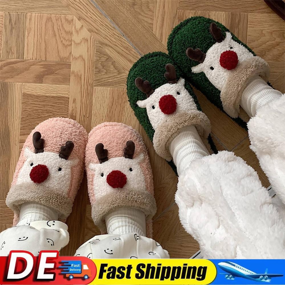 APL Pantofole peluche alce di Natale simpatiche pantofole animali comode per camera da letto interna