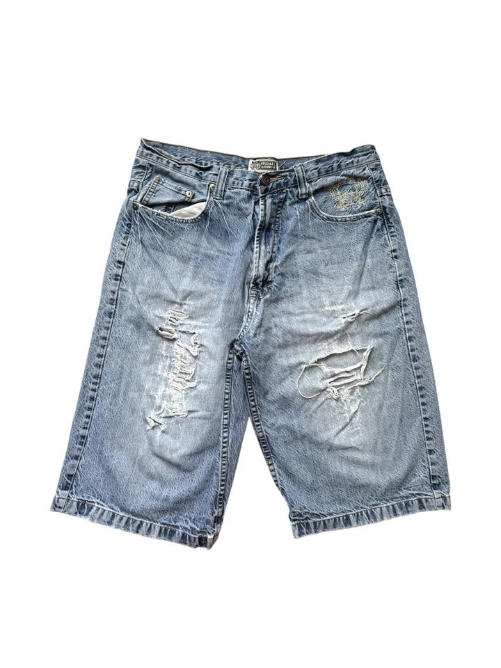 Pantalones Cortos De Colección Cybery2k Grunge Patinador Calavera Gráfico Ruta 66 Envejecidos Talla 34 Foto 2 de 4