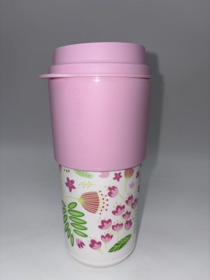 Tupperware Floral Print Tumbler 16oz 490ml Pink Lid Travel Cup