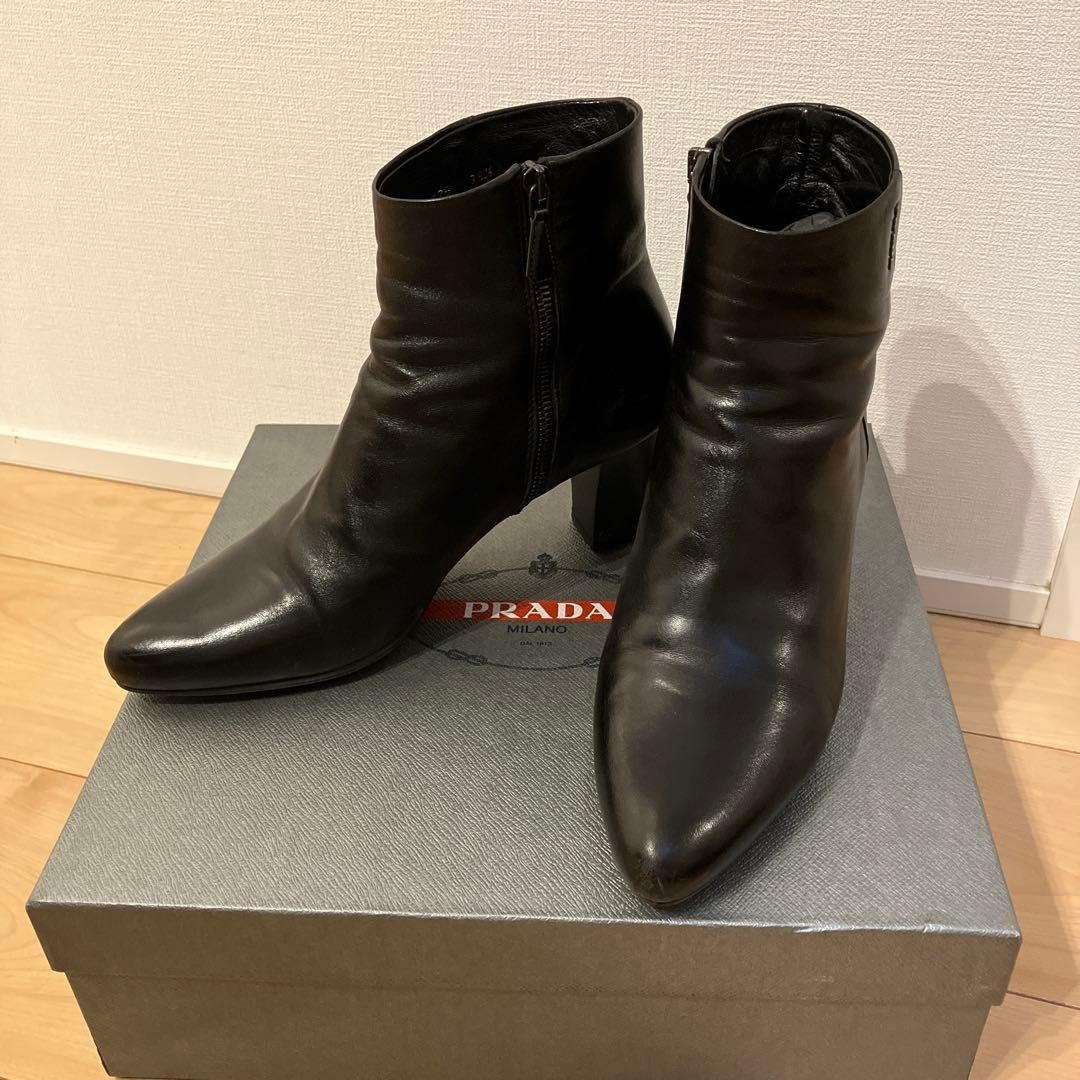 Rare PRADA Short Boots Shoes EU 38.5 US 8.5 Black Authentic from JAPAN thumbnail 10