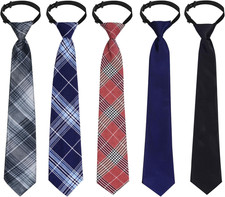 5pcs Boy's Necktie Pre-tied Adjustable Neck Strap Tie for Wedding Graduation Sch