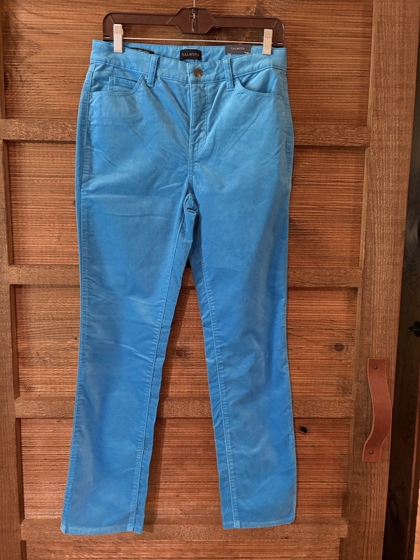 Talbots Velveteen Straight Leg Pant Womens 4P Turquoise Blue NWT
