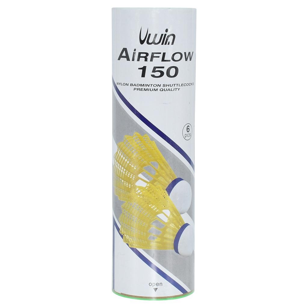 BADMINTON SHUTTLECOCKS UWIN AIRFLOW 150 (Tube of 6) NYLON MEDIUM SPEED YELLOW