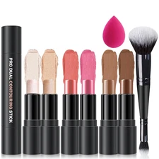 6 Colors Cream Contour Stick Makeup Kit,Double-ended Cream Bronzer,Highlighter,B