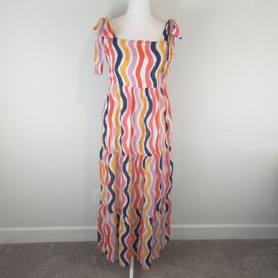 Jude Connally Women's The Rose Dress In Painted Multicolored Stripe Maxi Size L