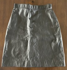VTG Black Genuine Leather Mini Skirt XS Solid Lined Zip Close 90s Mobwife Goth