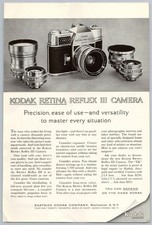 1962 Kodak Retina Reflex III Camera Vintage Print Ad: Retro Photographer Art