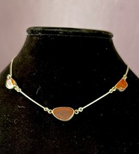 Sterling Silver Brown Sea Glass Necklace 14.5 Artisan Made 11.06 g